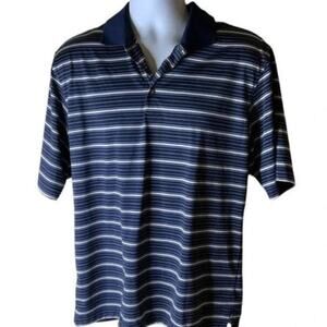 Lone Cypress Performance Golf Polo Shirt Mens Sz Medium Half Button Striped Blue